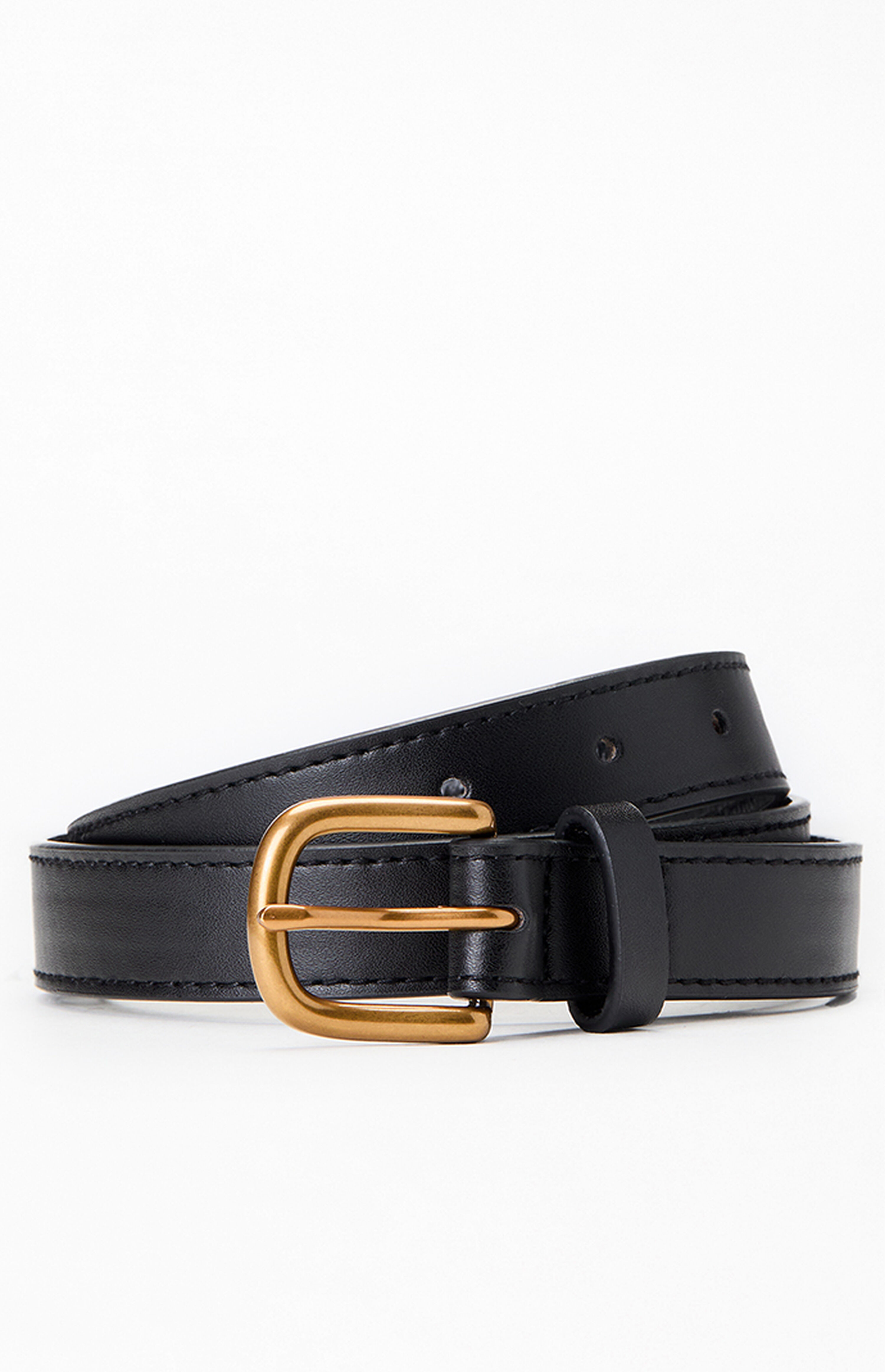 John Galt Faux Leather Black Gold Buckle Belt | PacSun