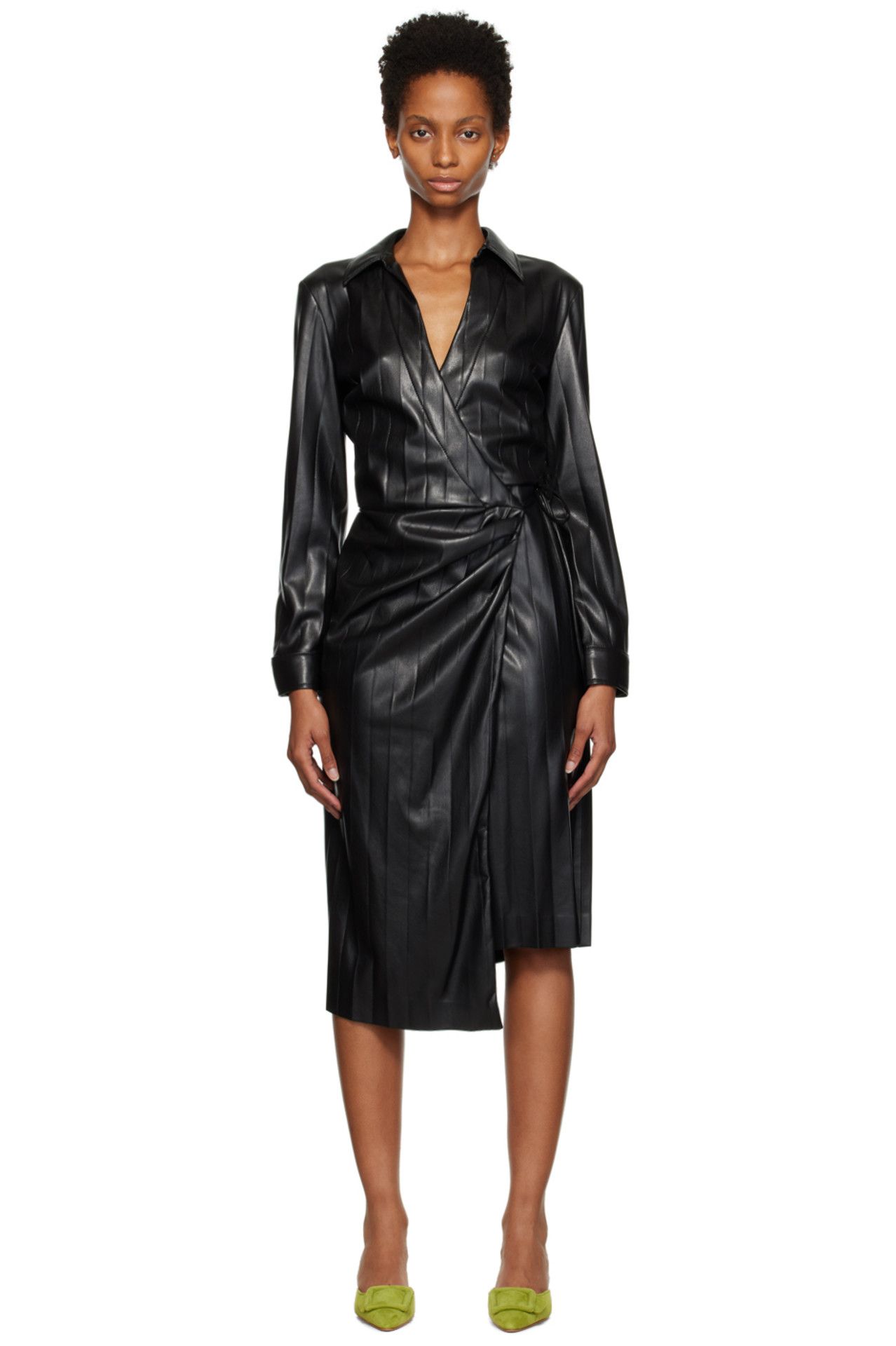 Black Faux-Leather Midi Dress | SSENSE