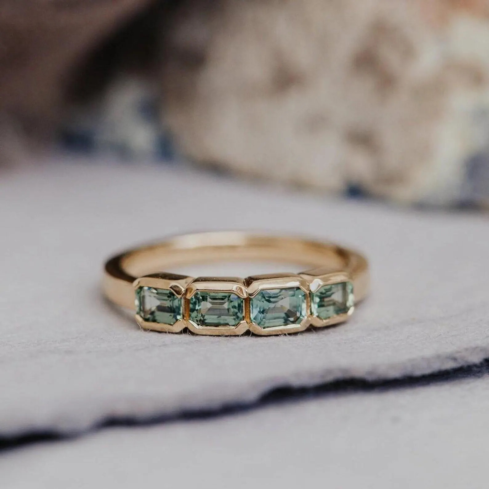 14k Gold Montana Sapphire Ring – 14K Gold Emerald Cut Four Stone Band ,stacking Ring ,ethical H... | Etsy (Global)