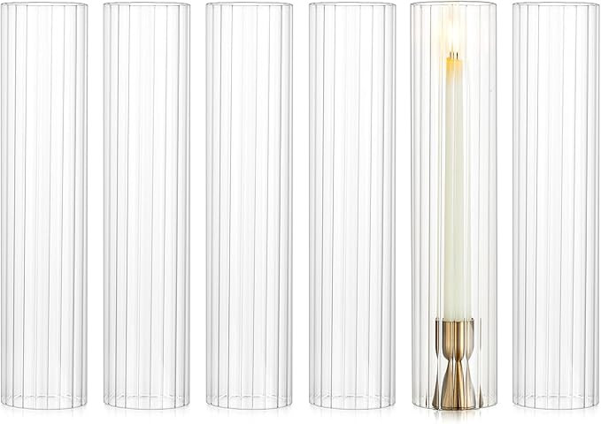 NUPTIO Hurricane Candle Holder Fluted: 2.5 x 12 inches Ribbed Glass Shade for Candlestick - Bulk ... | Amazon (US)