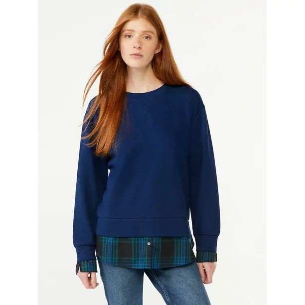 Free Assembly Women's Crewneck Sweatshirt Mixy Top with Long Sleeves - Walmart.com | Walmart (US)