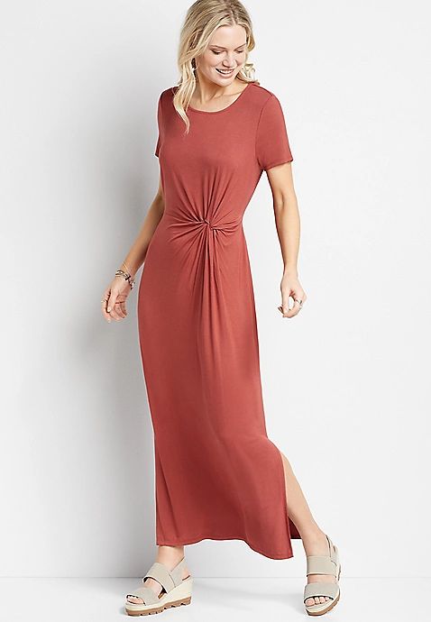 24/7 Pink Knot Front Maxi Dress | Maurices