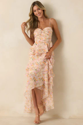 ASTR The Label Coline Pink Multi Floral Ruffle Maxi Dress | Red Dress