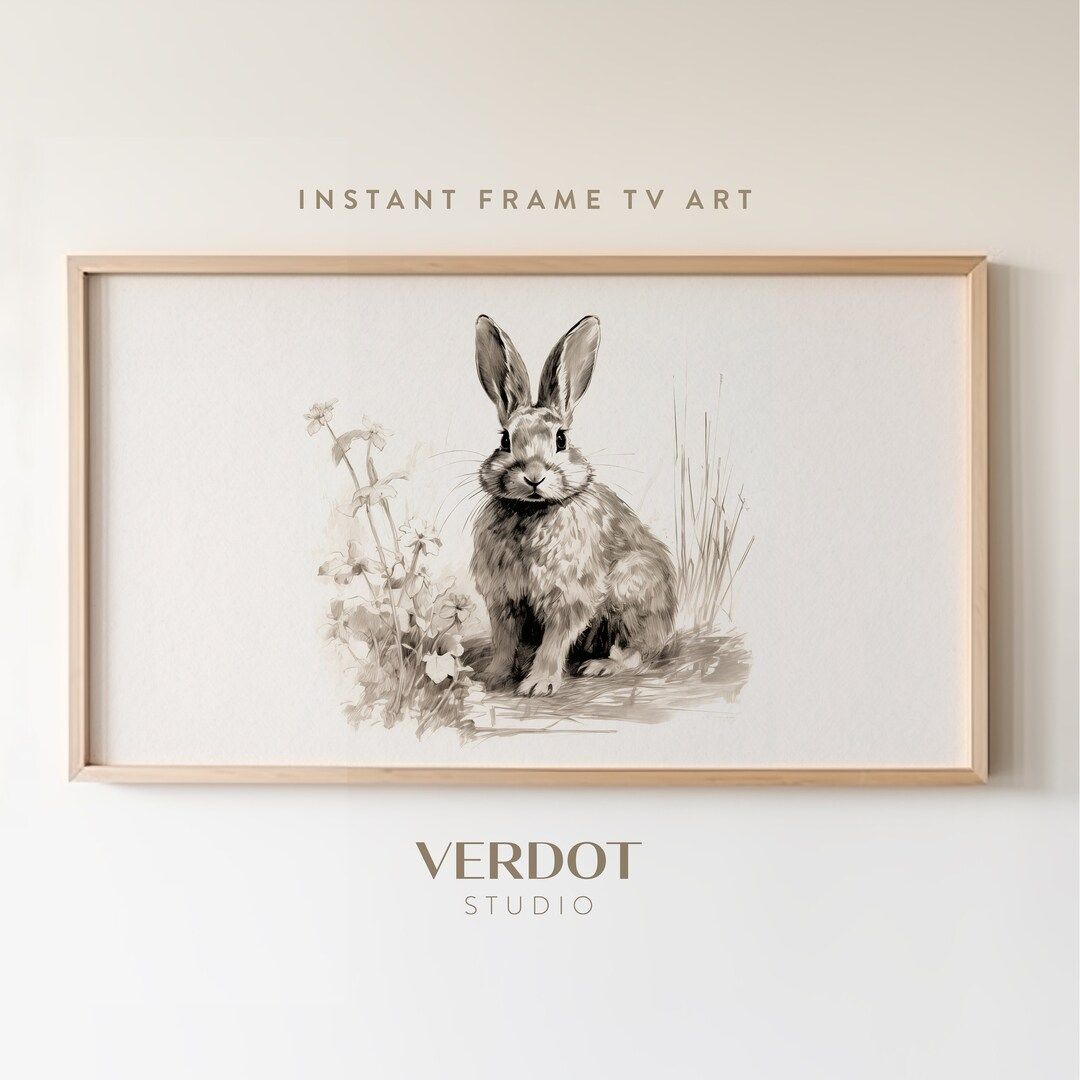 Spring Easter Frame Tv Art, Vintage Sketch Easter Bunny Painting Tv Digital Download, Neutral Rab... | Etsy (US)