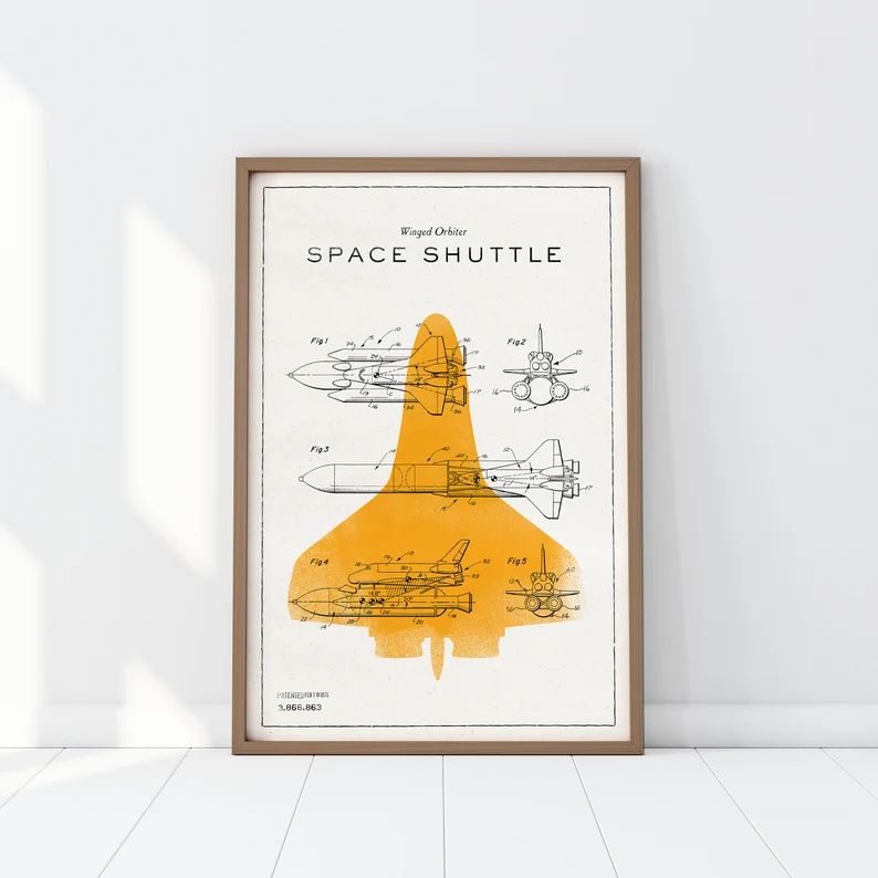 space shuttle print, space poster, kid's room decor, printable digital download, wall art, patent... | Etsy (US)