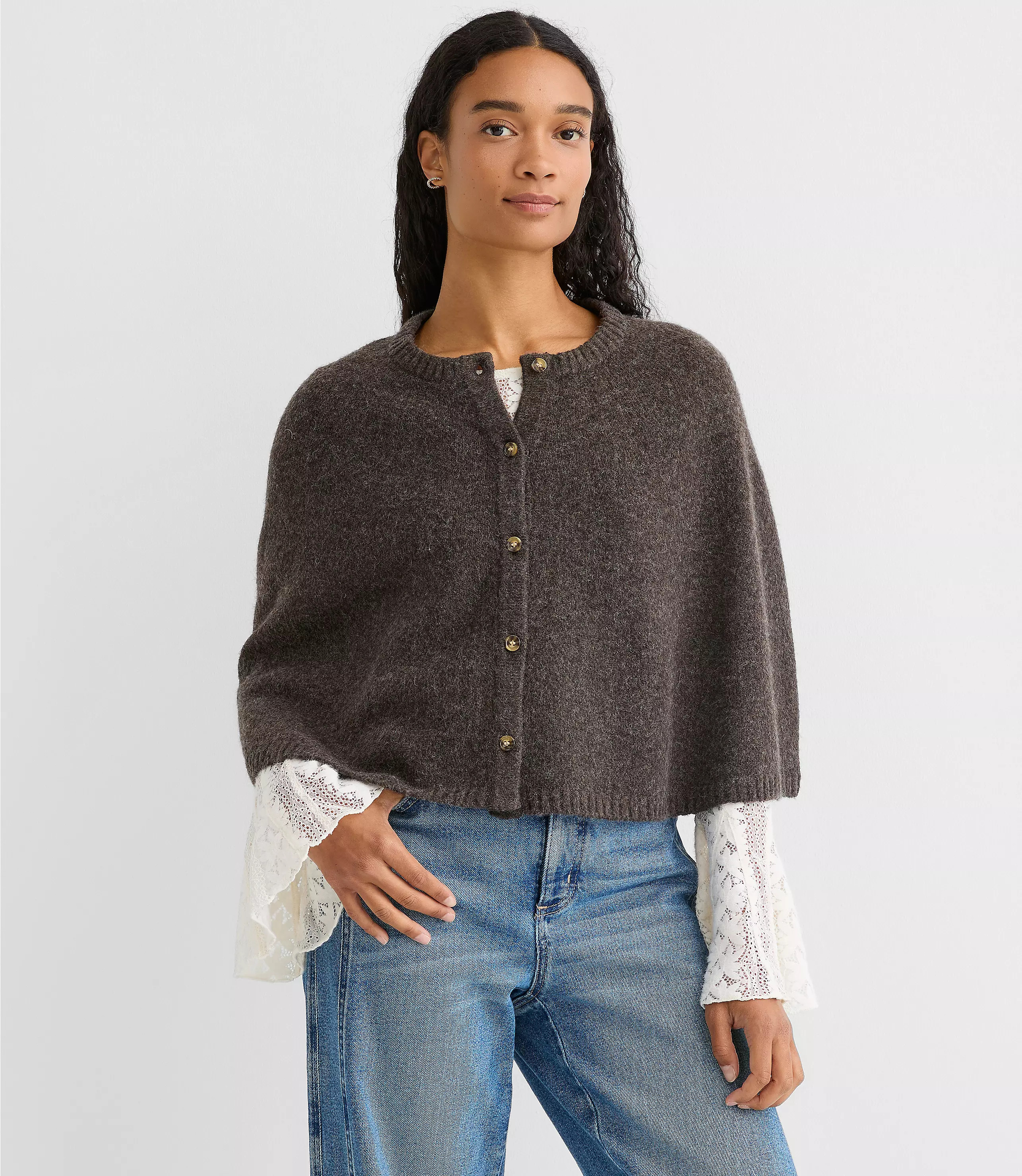 Button Cape Sweater | LOFT