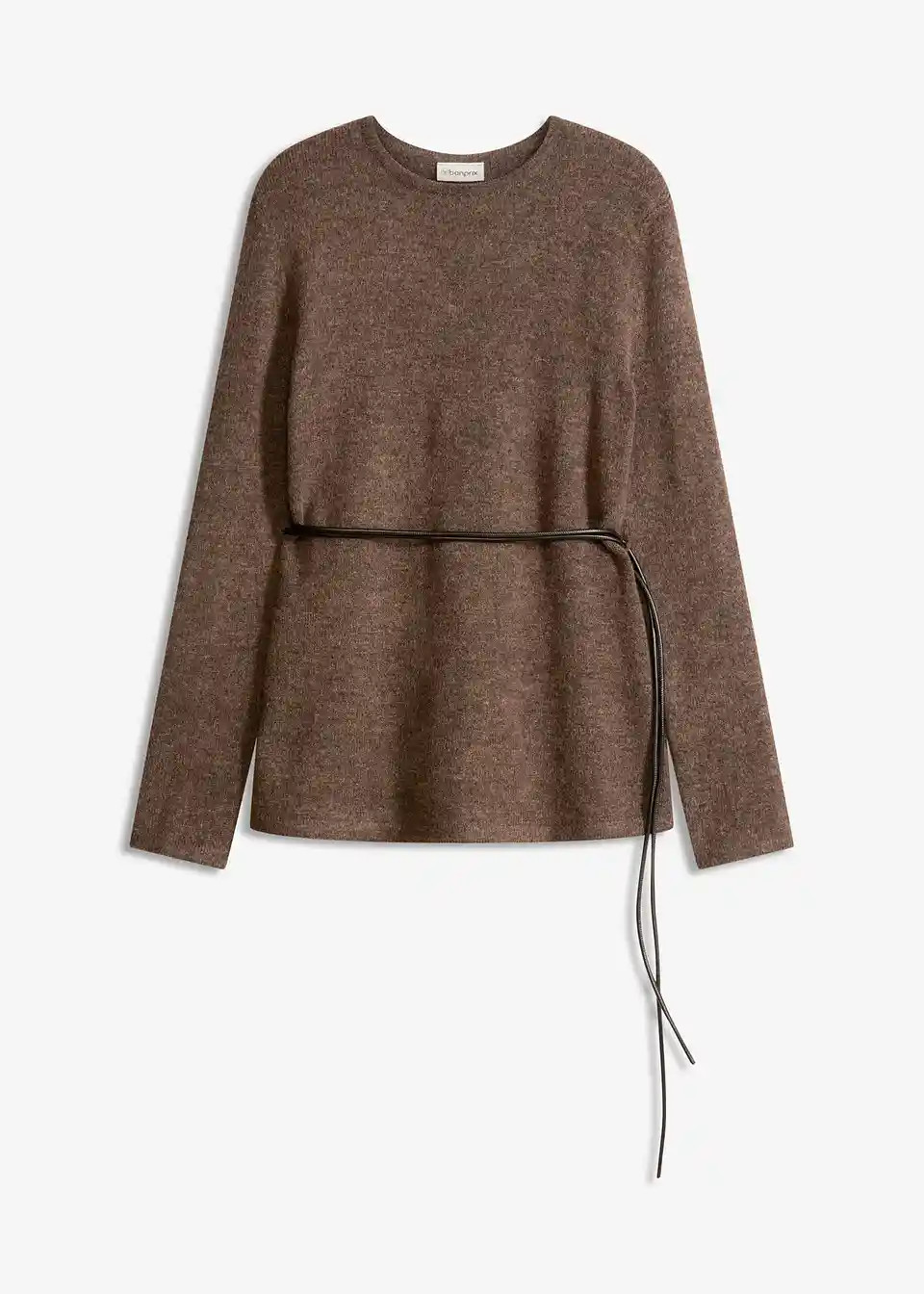 Strickshirt mit Wollanteil und Lederimitat- Bindeband | Bonprix DE