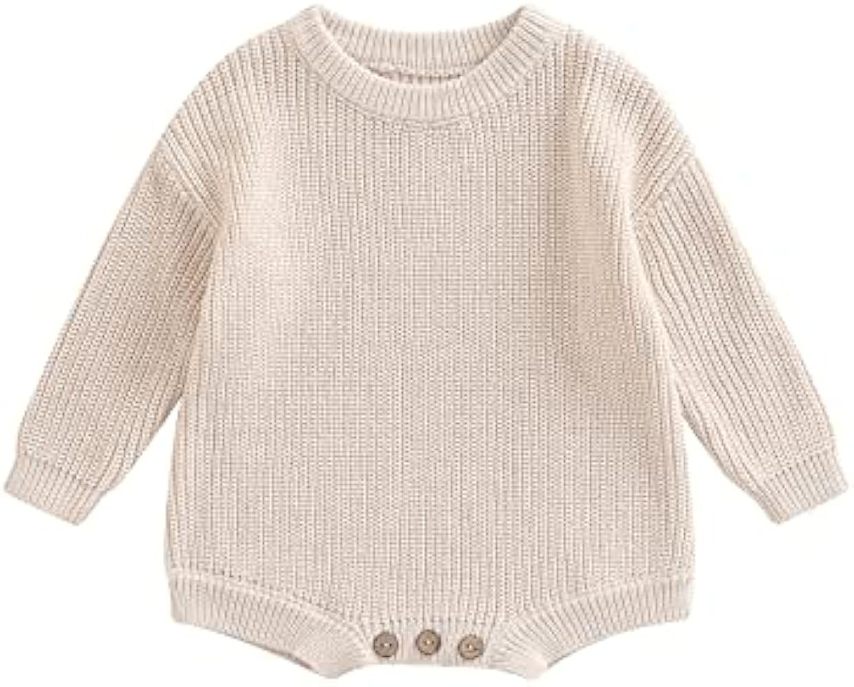 woshilaocai Baby Boy Girl Sweater Oversized Long Sleeve Romper Warm Crewneck Bodysuit Knitted Win... | Amazon (US)