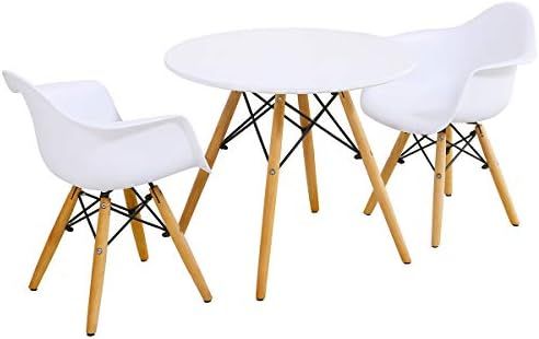 Costzon Kids Table and 2 Chair Set, Mid-Century Modern Style Table Set, Round Table with Armchair... | Amazon (US)