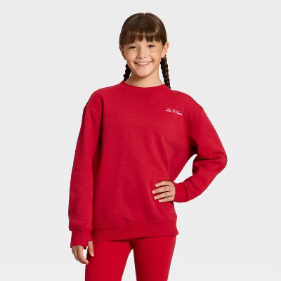 Girls' Active Comfort Fleece Crewneck Sweatshirt - All In Motion™ Dark Red XL | Target