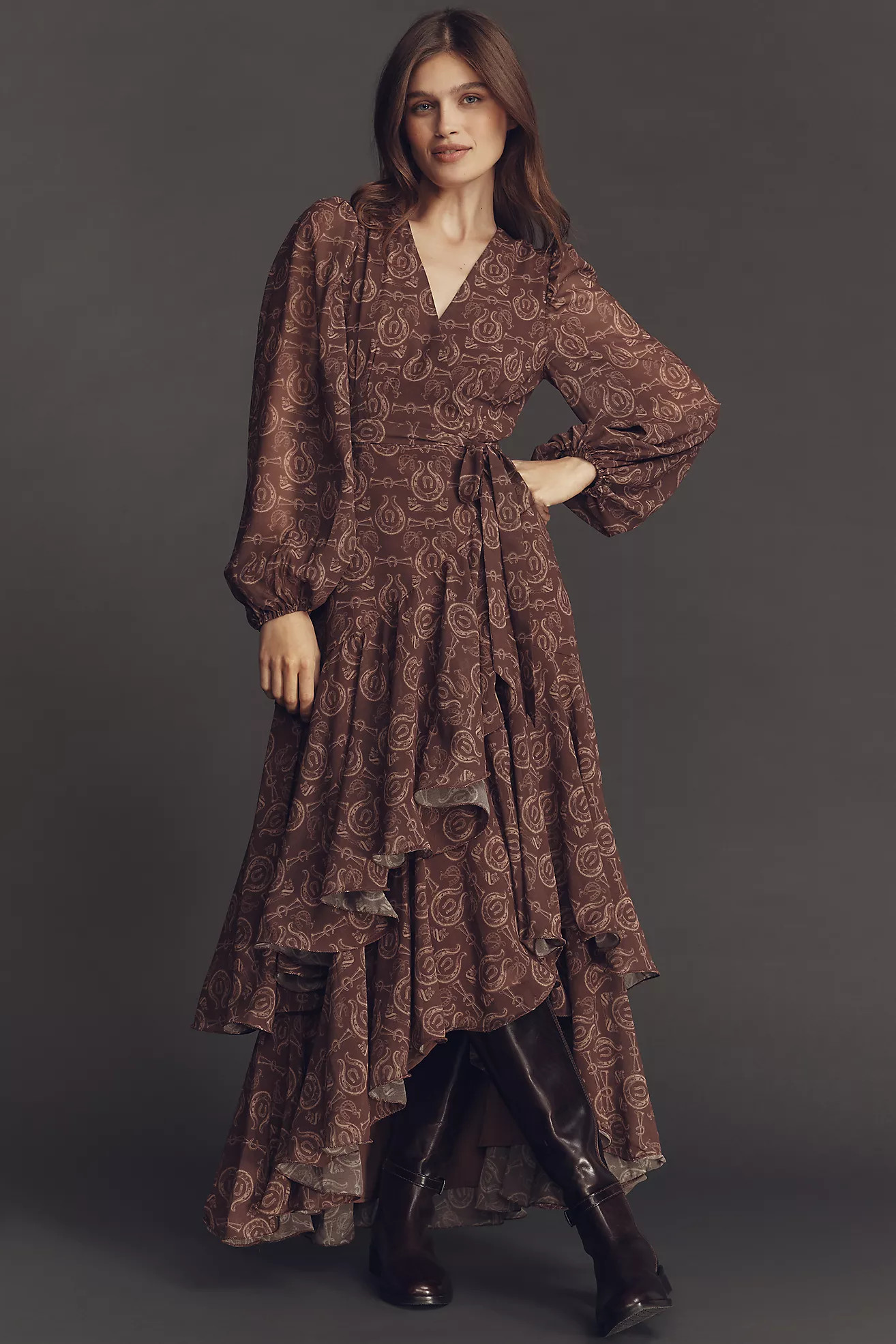Hutch Helen Long-Sleeve Ruffled Wrap Maxi Dress | Anthropologie (US)