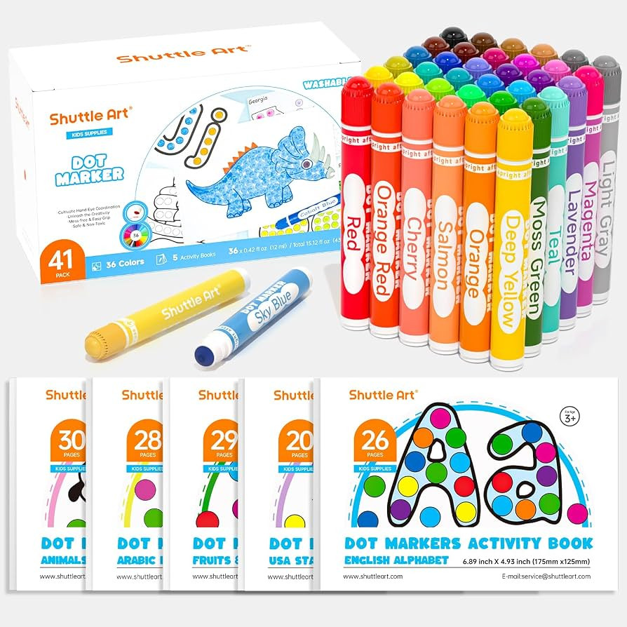 Shuttle Art Dot Markers, 36 Colors Washable with 135 Activity Sheets, 5 Activity Books, Fun Art S... | Amazon (US)