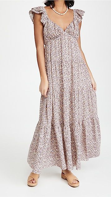 Floral Ruffle Sleeve Maxi Dress | Shopbop