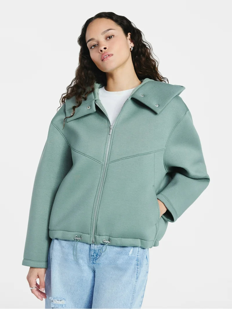 Scoop Women's and Women's Plus Neoprene Fleece Oversized Jacket with Hood, Sizes XS-4X | Walmart (US)