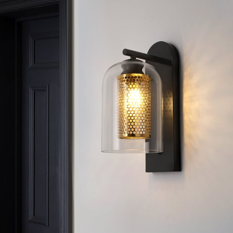 Modern 1-Light Glass Black & Gold Wall Lighting | Homary