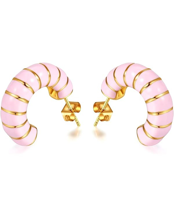 Chunky Gold Hoop Earrings for Women, Trendy Pink/Purple/White/Green Huggie Earrings, Lightweight ... | Amazon (US)