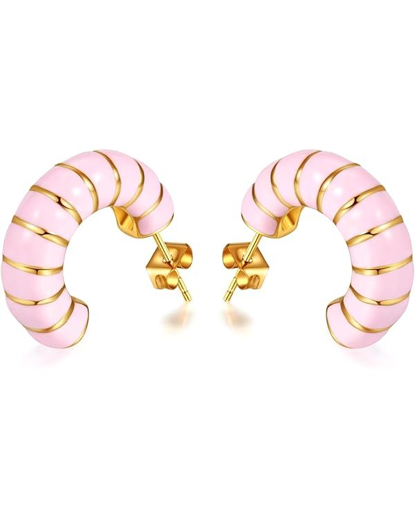Chunky Gold Hoop Earrings for Women, Trendy Pink/Purple/White/Green Huggie Earrings, Lightweight ... | Amazon (US)