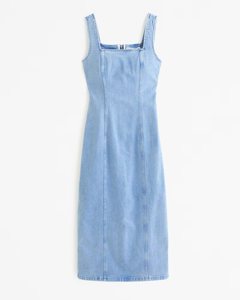 Abercrombie & Fitch Women's Denim Column Midi Dress in Light Wash - Size XXS | Abercrombie & Fitch (US)