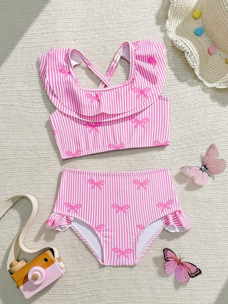 New Fashion Baby Girls' Pink Bow Allover Print Ruffle 2 Pieces Bikini Set, Suitable For Vacation And Unlocking Summer Two Pieces Swimsuit Pink Bathing Suits Baby Girl Beach Wear Swimwear For 2 Years Old Girl Beach Sets Baby Girl Swimsuit Two Pieces Baby Bathing Suit 2 Pieces Summer Two Pieces Set Baby Girl Resort Wear Baby Girl Swim Wear Swimwear For 2 Years Old Girl Beach Sets Baby Girl Princess Swimwear For Baby Summer Sets Baby Beach Wear Swimsuits Infants 2 6month Sizes Swimsuit 2 Years Old Girl | SHEIN