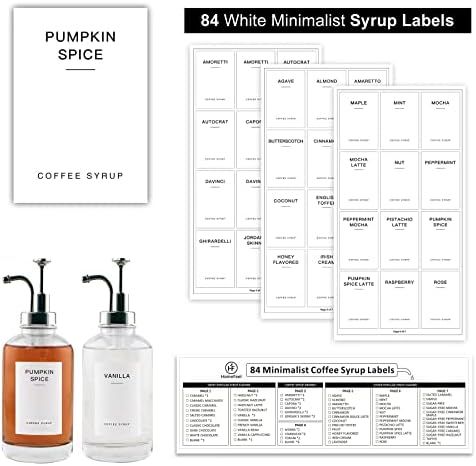 84 Coffee Syrup Labels for Coffee Bar Accessories, Minimalist Fancy Decor for Coffee Station, Wat... | Amazon (US)