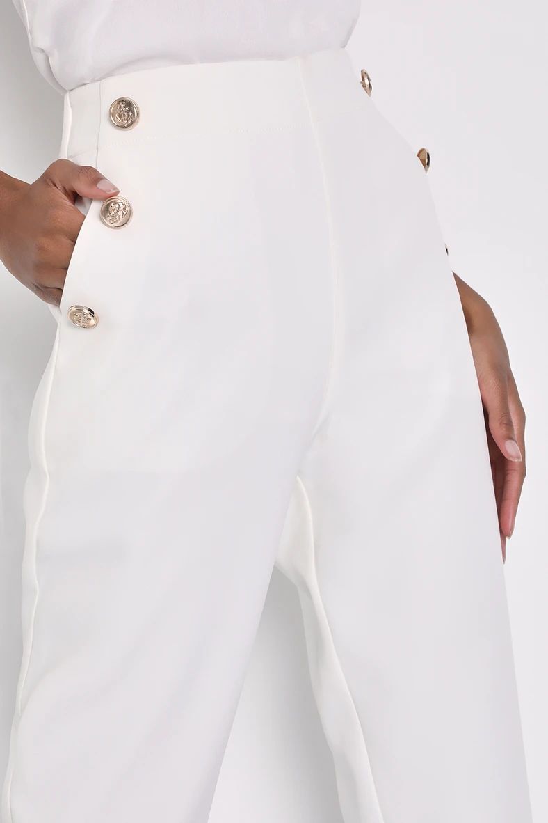 Composed Charm Ivory Slim Fit High-Waisted Trousers Pants | Lulus (US)