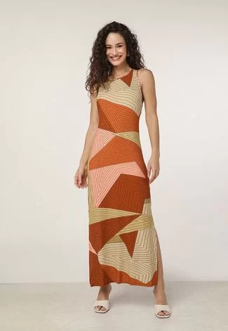 Vestido Canelado Lez a Lez Longo Estrelas Bege | Dafiti (BR)