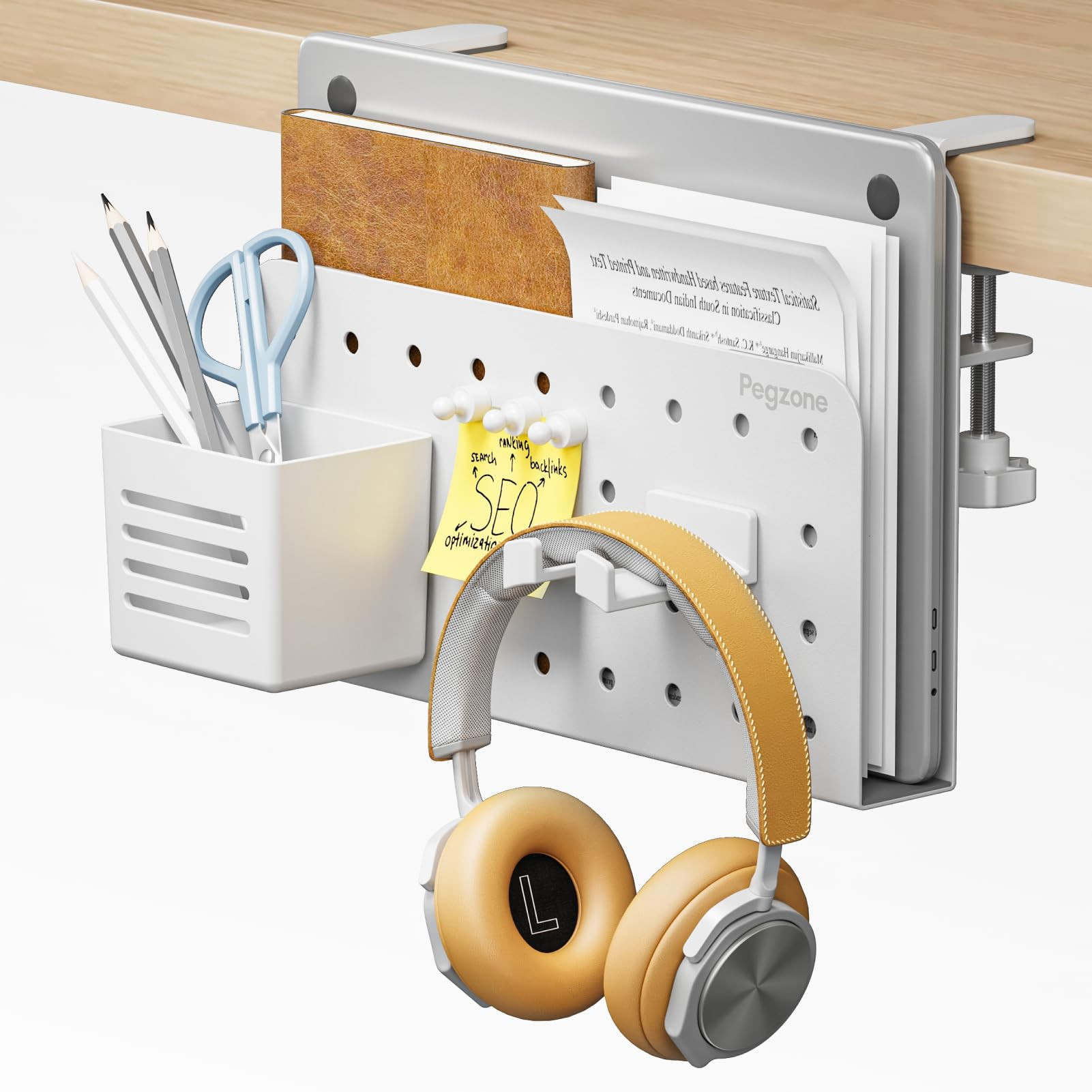 Desk Side Storage Organizer, No Drill Under Desk Laptop Holder, Clamp on Desks Shelf with Pegboar... | Amazon (US)