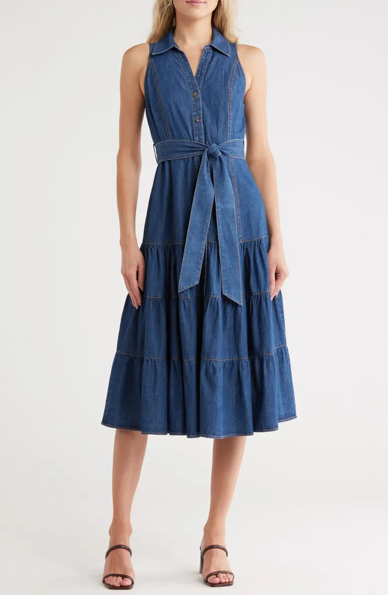 JASON WU Sleeveless Button Front Tiered Denim Dress | Nordstromrack | Nordstrom Rack