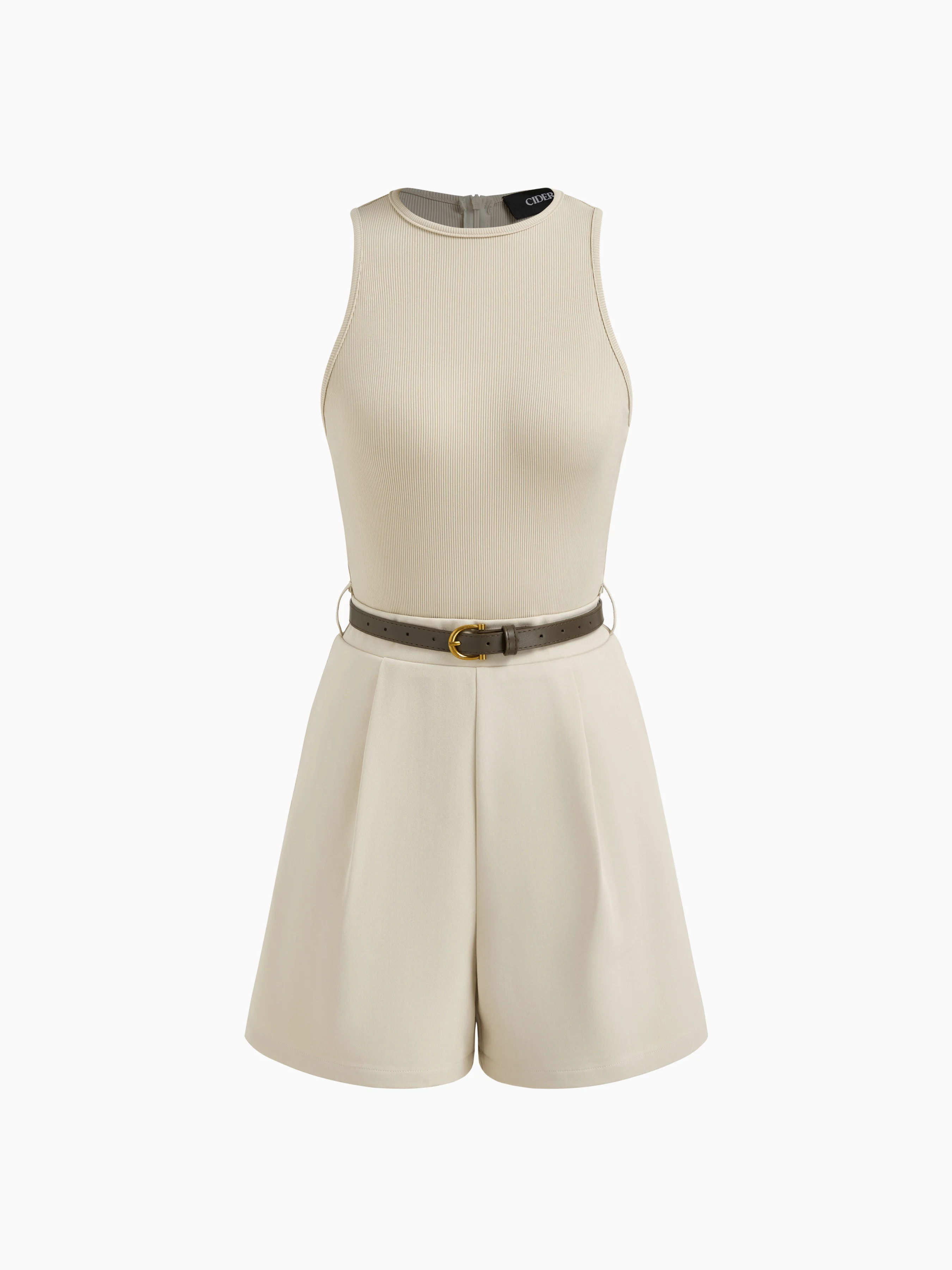 Round Neckline Pocket Romper With Belt | Cider