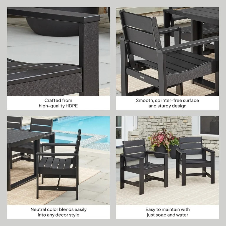 Better Homes & Gardens Ezra Outdoor HDPE Dining Chair, 2-Pack, Black - Walmart.com | Walmart (US)