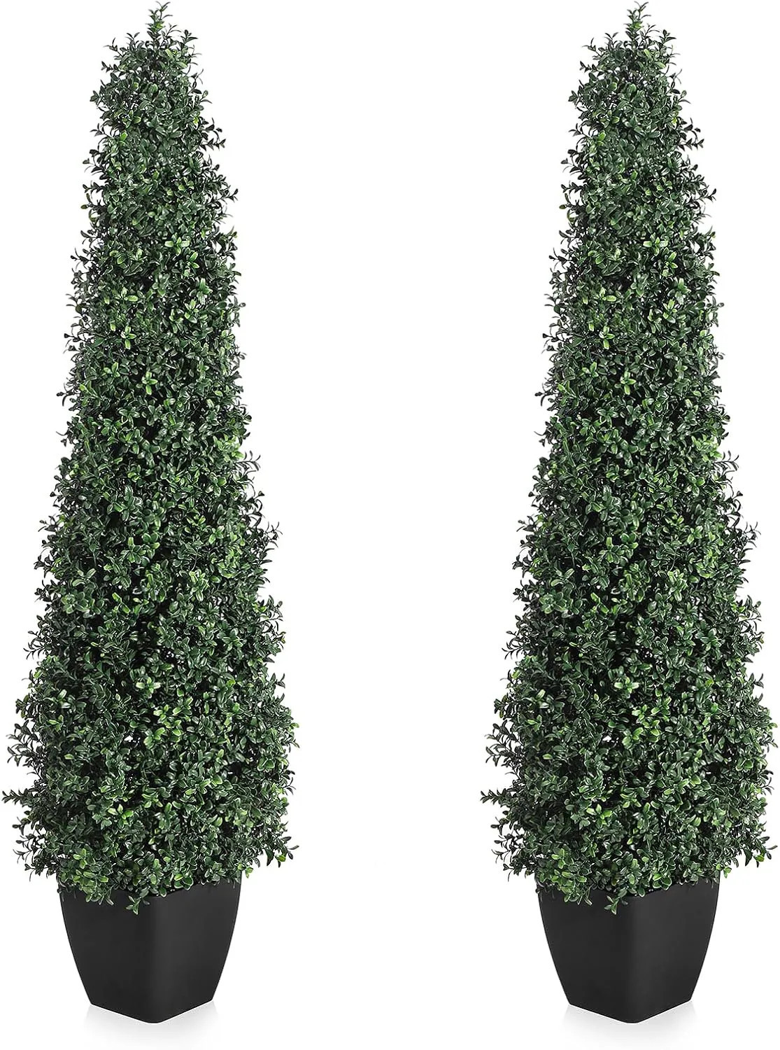 Der Rose Artificial Boxwood Topiary Trees - Cone Shape Fake Plant with Modern Black Planter-5FT Faux Outdoor Plants for Indoor Front Porch Plants Set | Lowe's