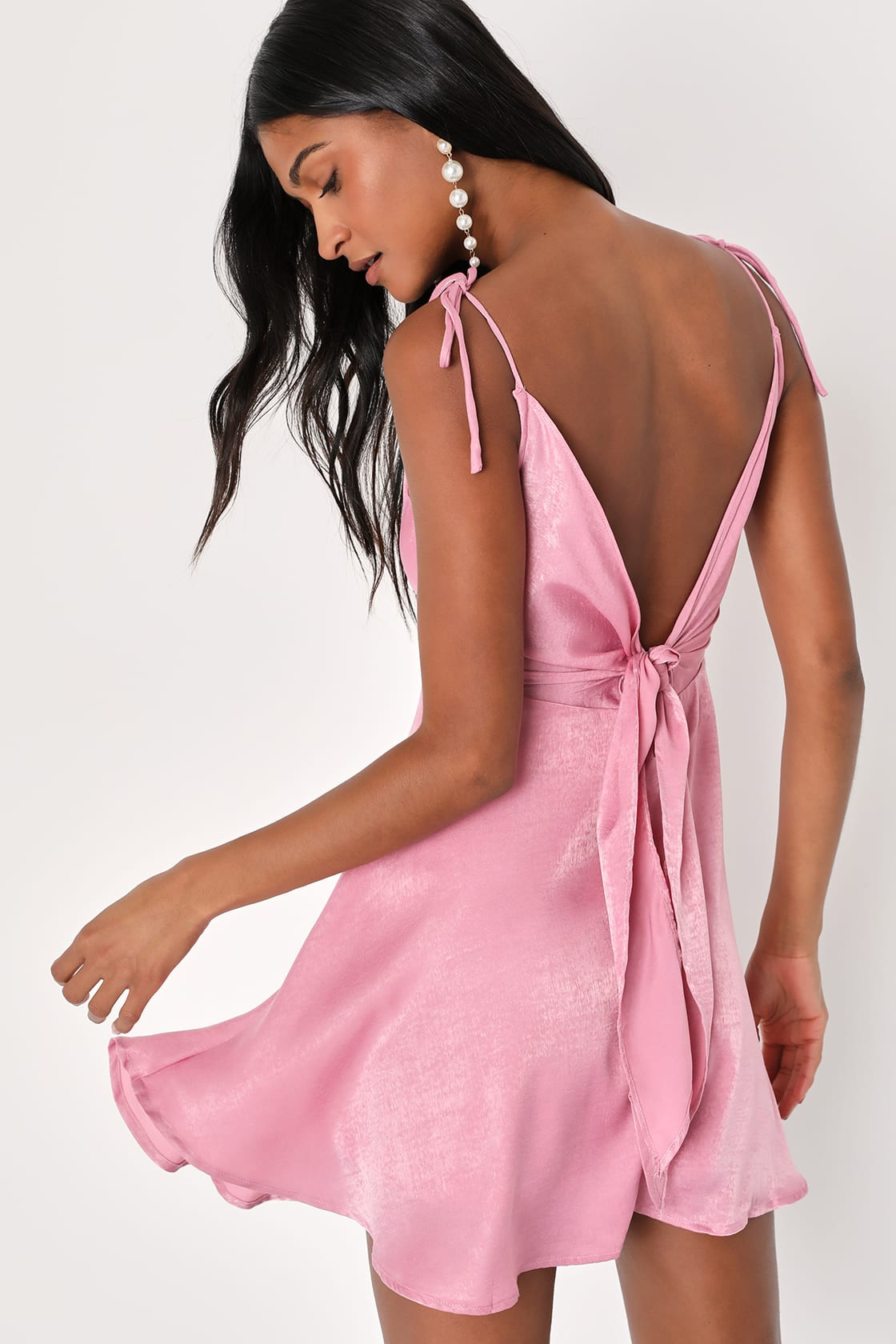 Party with Prosecco Pink Satin Tie-Back Mini Dress | Lulus