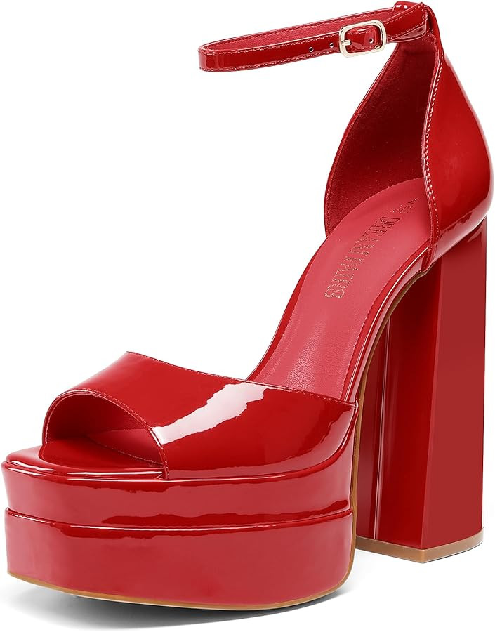 DREAM PAIRS High Heels Chunky Block Platform Heels for Women Ankle Strap Sexy Open Square Toe Hee... | Amazon (US)