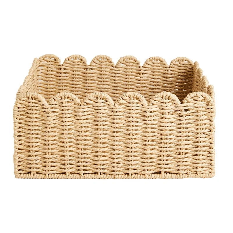 Scalloped Edge Basket, Paper Rope Storage Baskets, Hand Woven Baskets for Shelves,Natural Baskets... | Walmart (US)