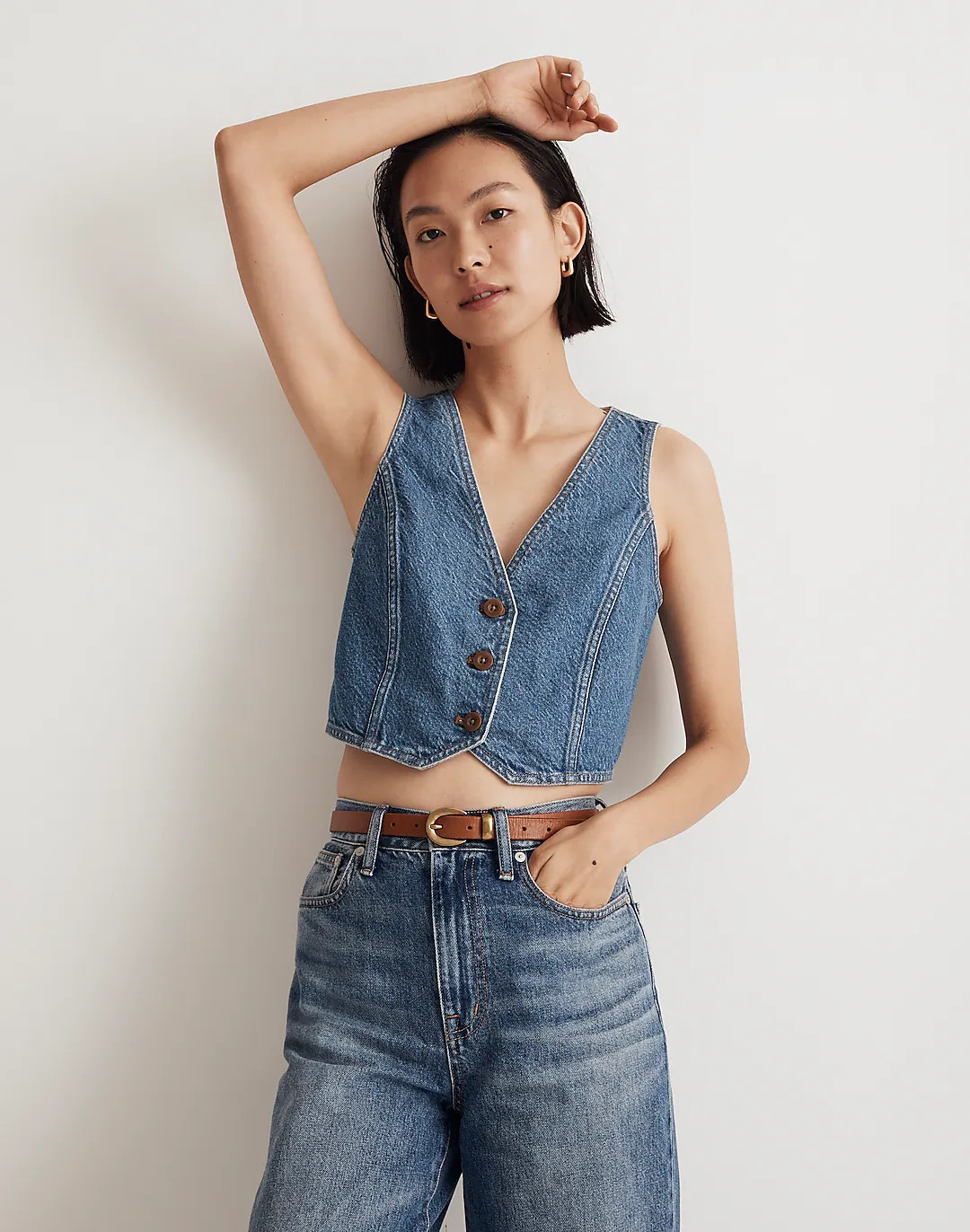 Cotton-Hemp-Blend Denim Crop Vest Top in Pawley Wash | Madewell