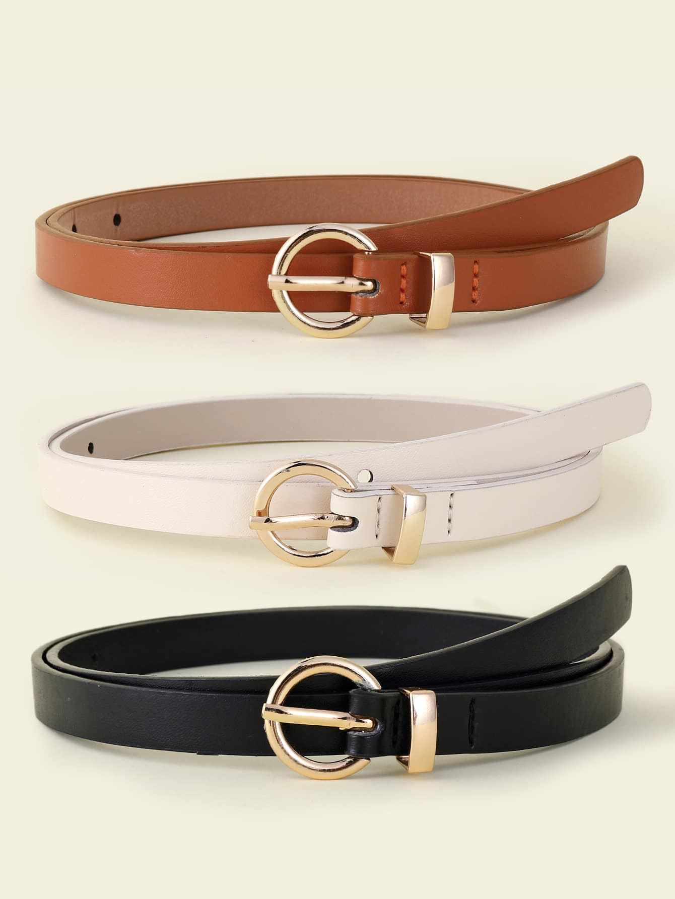 3pcs Round Buckle Belt | SHEIN