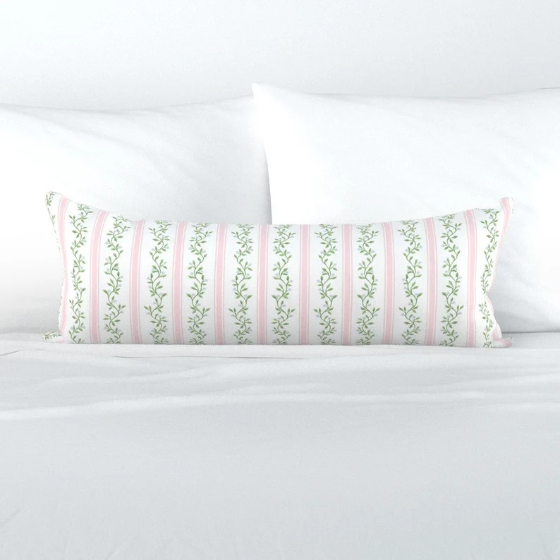 Pink Regency Stripe XL Lumbar Pillow - Libby Stripe Pink by danika_herrick - Cottagecore Extra La... | Etsy (US)