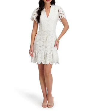 Kensie Short Sleeve Crochet Lace Short Dress | Dillard's | Dillard's