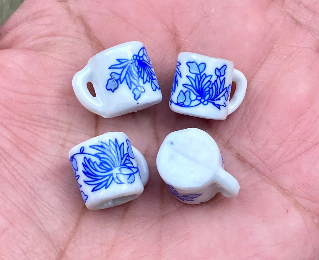 1 Tea Cup Ceramic Charm Porcelain White Enamel Miniature Doll House Coffee Mugs Pendant DIY Earri... | Etsy (US)