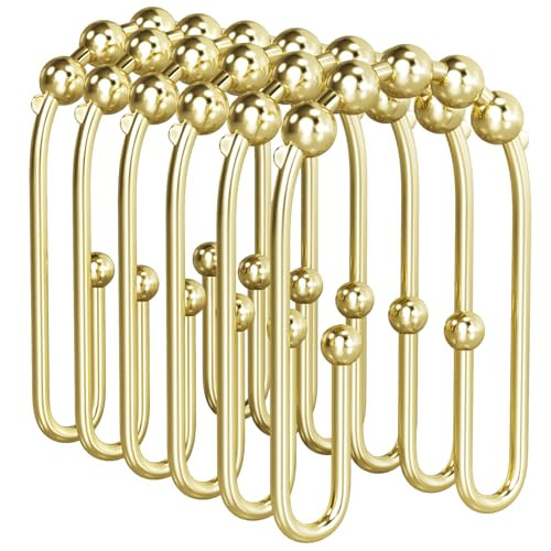 AmazerBath Shower Curtain Hooks Gold Shower Curtain Rings Rust Proof, Double Sided Shower Curtain Hooks for Shower Curtain Liner Smooth Metal Shower Hook Rings for Bathroom,Shower Rod Hooks 12Pcs | Amazon (US)