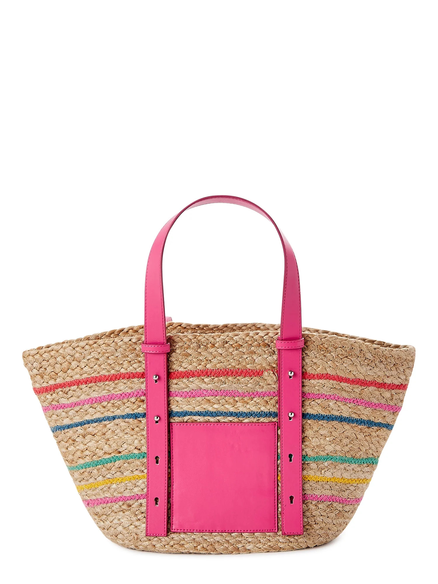 Time and Tru Women's Multi-Stripe Jute Pocket Tote Bag - Walmart.com | Walmart (US)