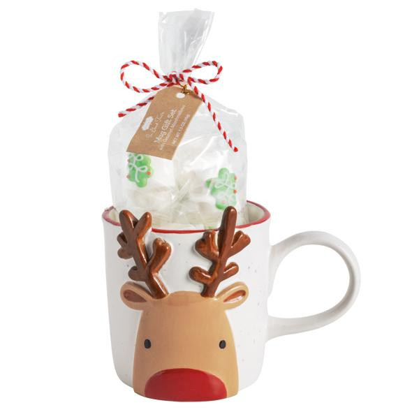 Mud Pie Reindeer Mug Set in White | Stoneware | Mud Pie