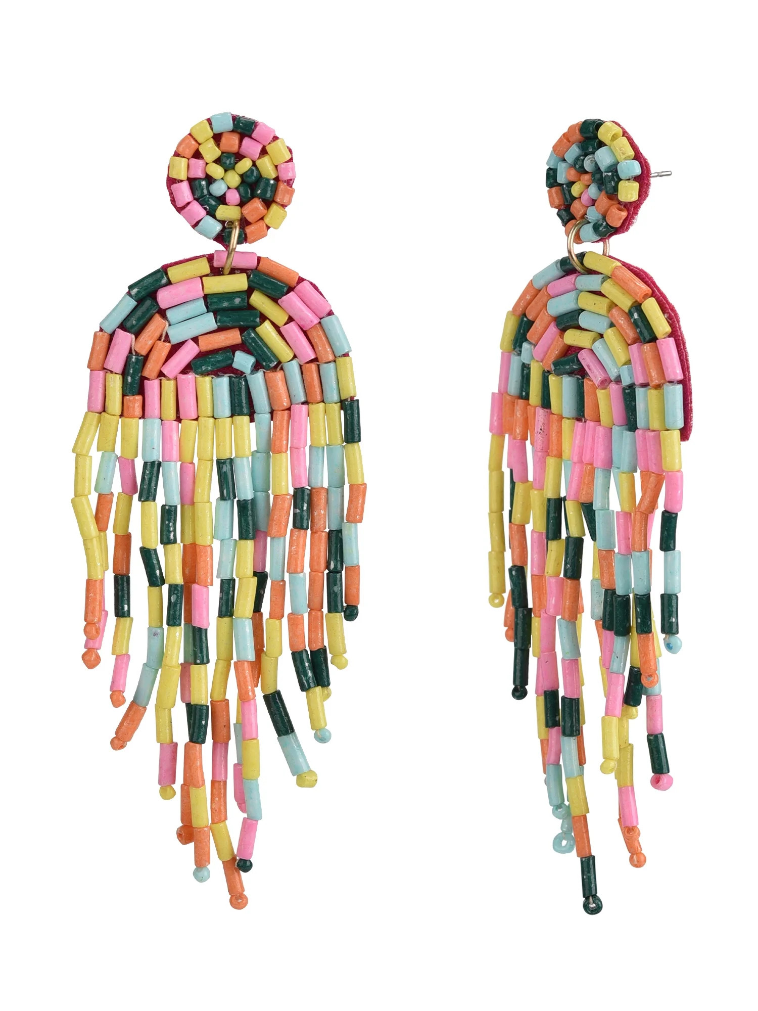 Time and Tru Female Adult Gold-Tone Multi-Colored Fringe Seedbead Drop Earring | Walmart (US)