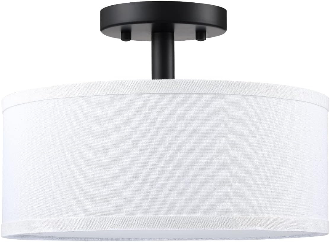 Leading Lighting 12" White Fabric Drum Shade 2 Light semi Flush Mount Ceiling Light Black Finish,... | Amazon (US)