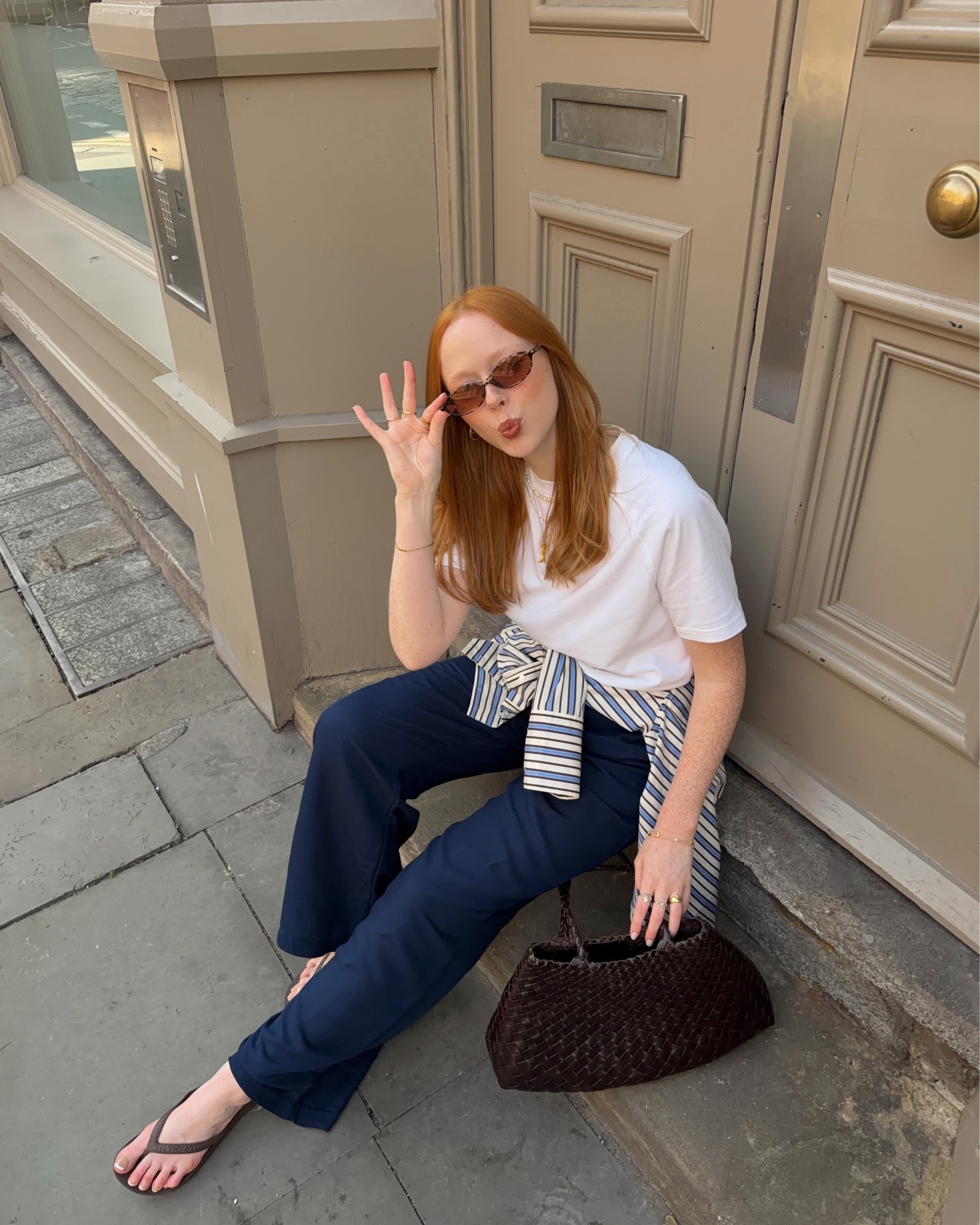 Boxy White Tee, Stripe Shirt, Linen Trousers, Cotton Trousers, Archies Flip Flops, Dragon Diffusion Bag, Weaved Bag, Summer Bag

#LTKsummer #LTKuk #LTKeurope