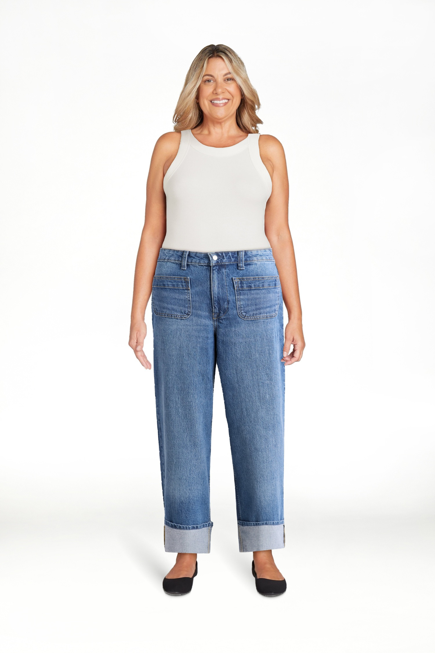 Free Assembly Women’s High Rise Cuffed Jeans with Patch Pockets, 30" Inseam, Sizes 0-28 | Walmart (US)