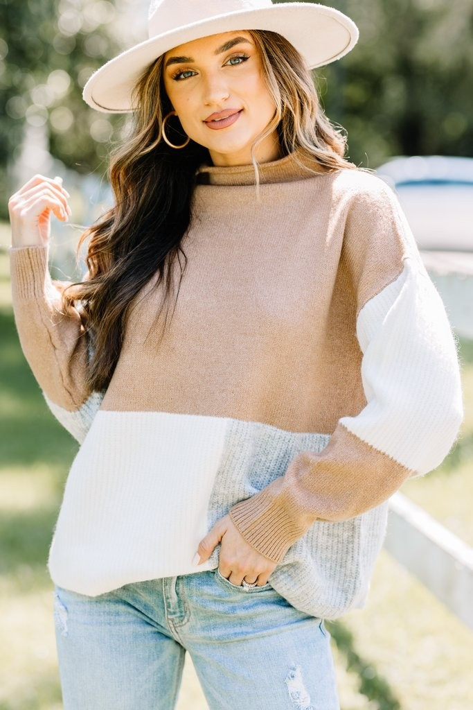 Speak To Your Heart Camel Brown Colorblock Sweater | The Mint Julep Boutique