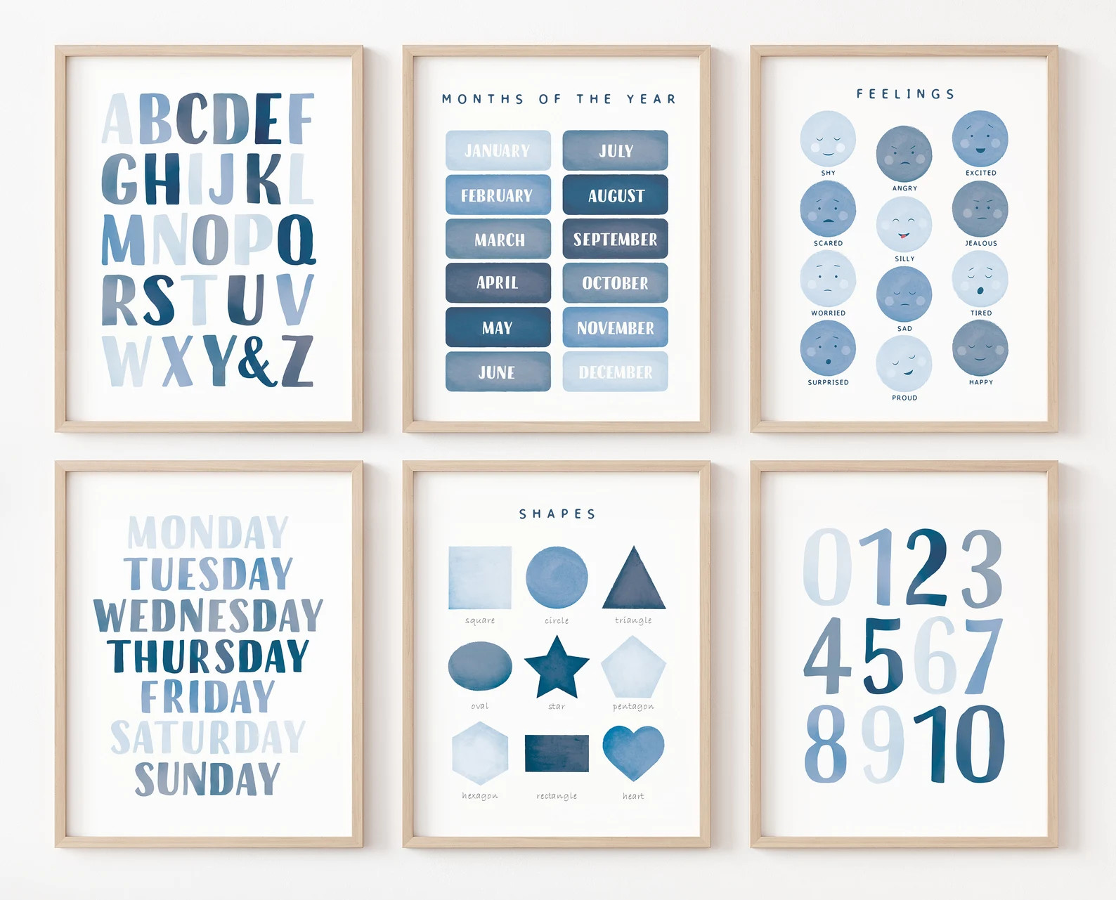 Set of Educational Posters, 6 Homeschool Prints, Montessori Classroom Decor, Blue Playroom Decor,... | Etsy (US)