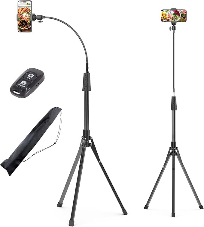 UBeesize 92’’ Cell Phone Tripod Stand with 16.5’’ Gooseneck and Remote, Overhead Tripod w... | Amazon (US)