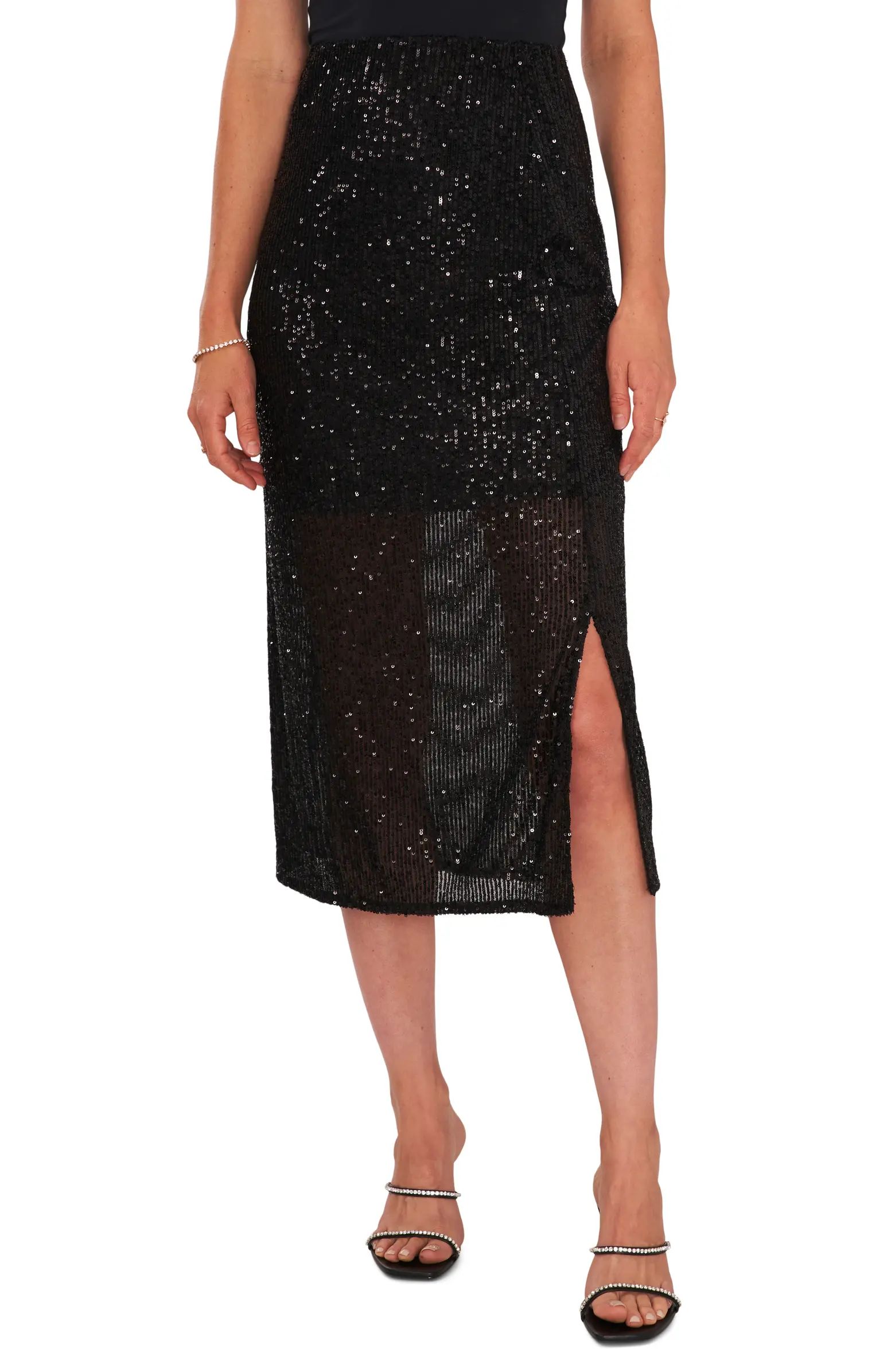 Vince Camuto Sequin Slit Hem Midi Skirt | Nordstrom | Nordstrom